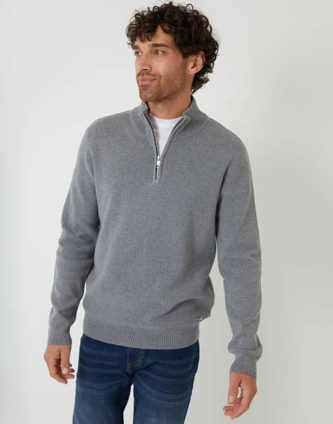Threadbare Cotton blend knitted quarter zip jumper in grey