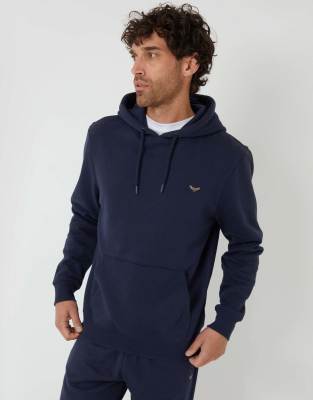 Threadbare Cotton blend pullover hoody in navy