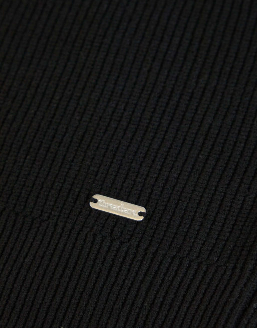 Threadbare Cotton blend rib panel quarter zip knitted jumper in black, 6 of 7