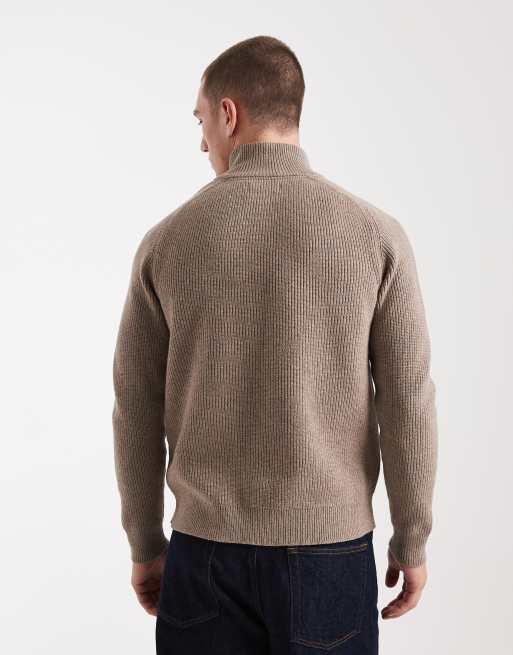 Threadbare cotton blend ribbed 1/4 zip jumper in taupe, 3 of 5