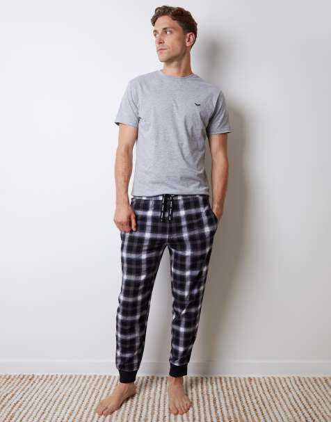Threadbare Cotton blend short sleeve check pyjama set in grey - view 1