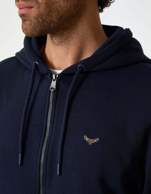 Threadbare Cotton blend 'tangerine' zip through hoodie in navy, 3 of 4