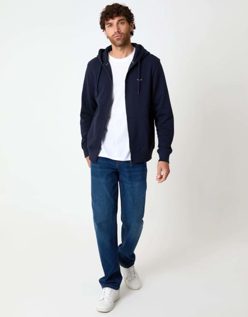 Threadbare Cotton blend 'tangerine' zip through hoodie in navy, 4 of 4