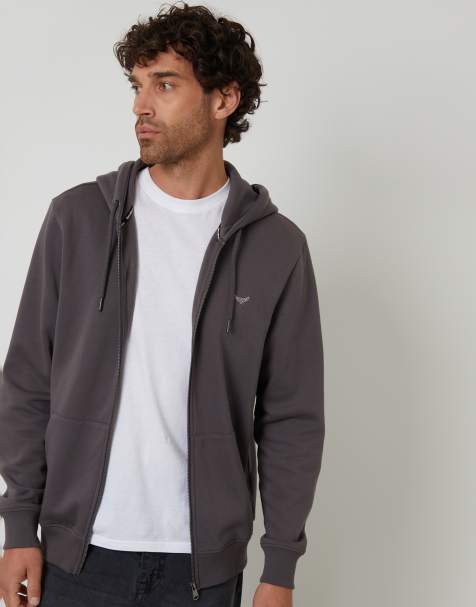Threadbare Cotton blend 'tangerine' zip through hoody in dark grey - view 1