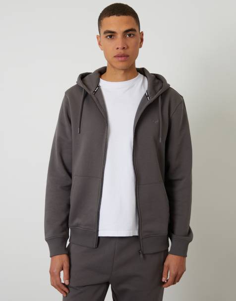 Threadbare Cotton blend zip through hoodie in mid grey - view 1