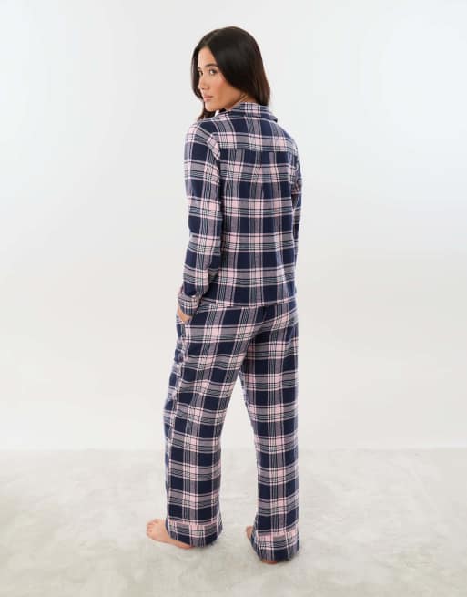 Threadbare Cotton button up pyjama set in navy, 2 of 4
