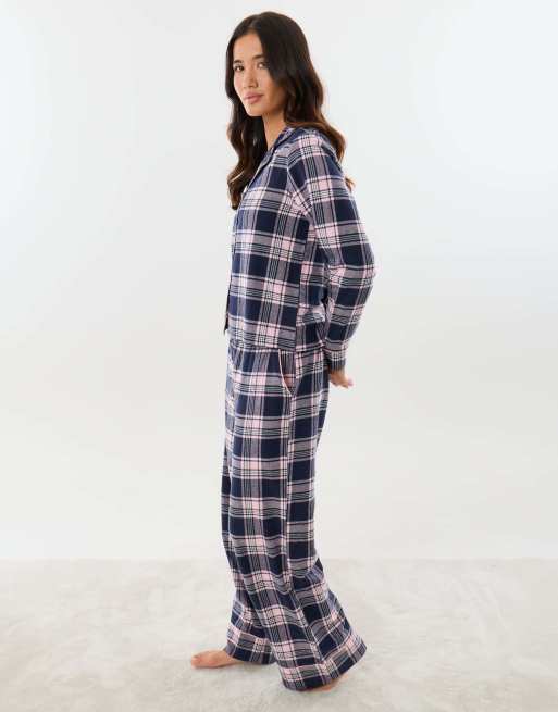 Threadbare Cotton button up pyjama set in navy, 3 of 4