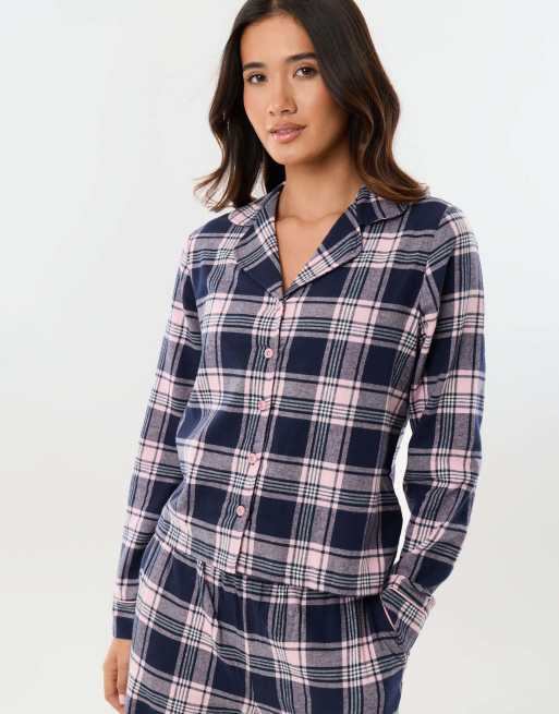 Threadbare Cotton button up pyjama set in navy, 4 of 4