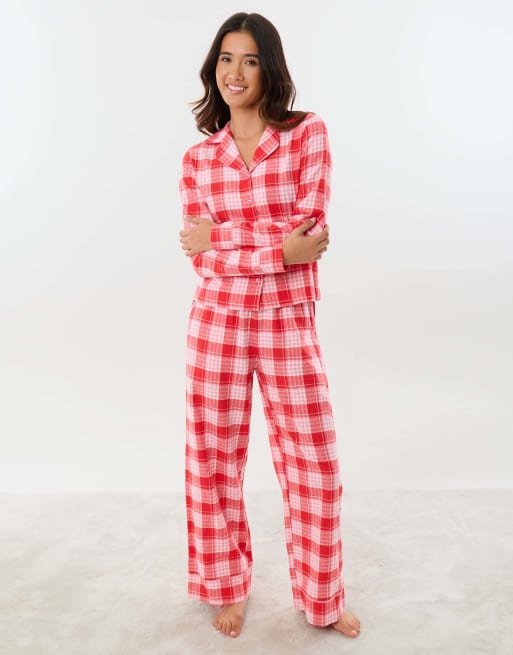 Threadbare Cotton button up pyjama set in red, 2 of 5