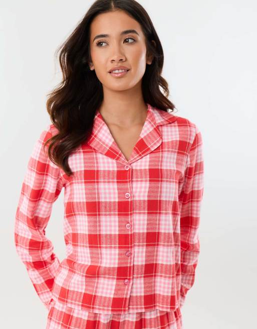 Threadbare Cotton button up pyjama set in red, 4 of 5