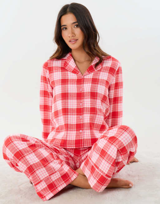 Threadbare Cotton button up pyjama set in red, 5 of 5