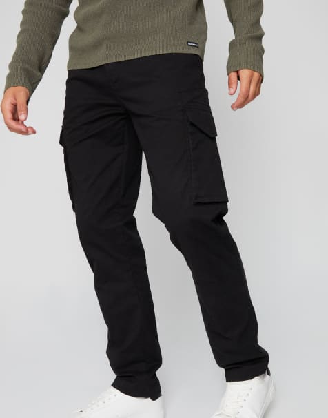 Threadbare Cotton cargo trousers with stretch in black