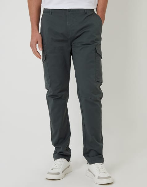 Threadbare Cotton cargo trousers with stretch in dark grey