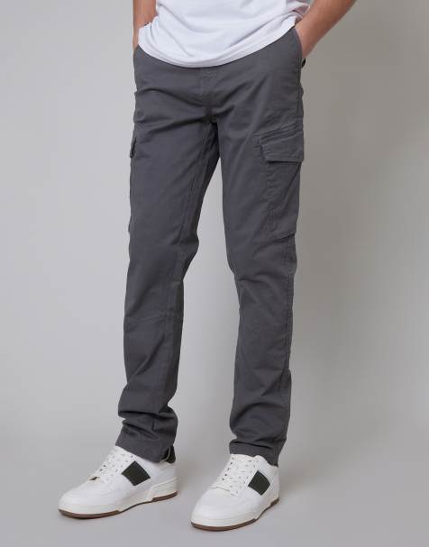 Threadbare Cotton cargo trousers with stretch in grey