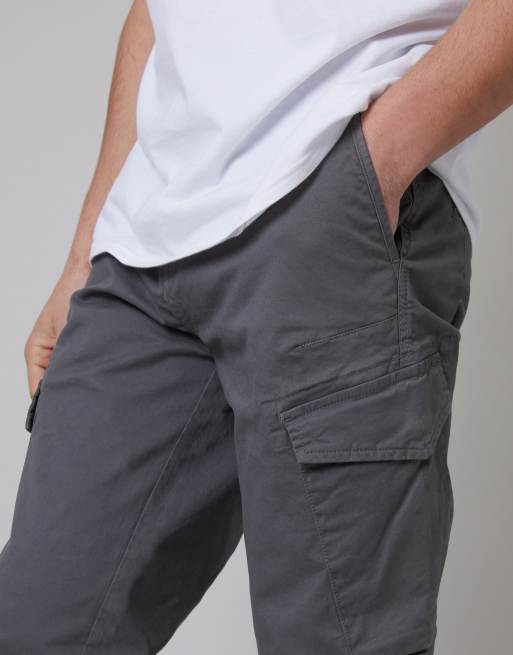 Threadbare Cotton cargo trousers with stretch in grey, 3 of 4