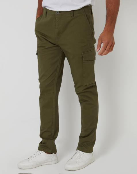 Threadbare Cotton cargo trousers with stretch in khaki
