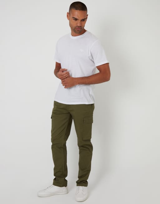 Threadbare Cotton cargo trousers with stretch in khaki, 2 of 4