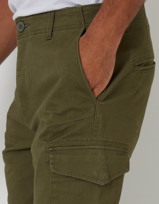 Threadbare Cotton cargo trousers with stretch in khaki, 3 of 4