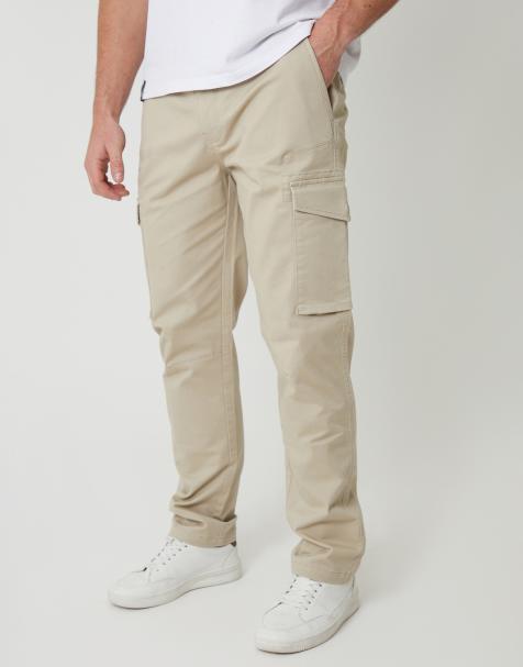 Threadbare Cotton cargo trousers with stretch in light stone