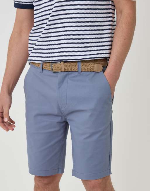 Threadbare Cotton chino shorts with woven belt in blue, 3 of 4