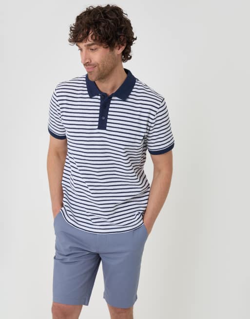 Threadbare Cotton chino shorts with woven belt in blue, 4 of 4