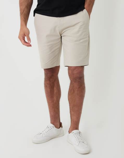Threadbare Cotton chino shorts with woven belt in light stone - view 1