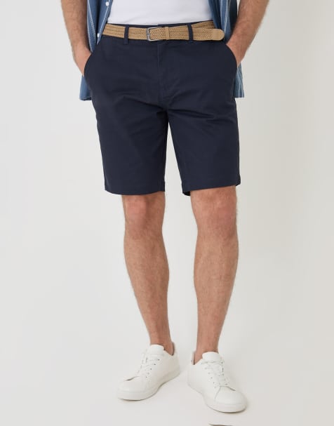 Threadbare Cotton chino shorts with woven belt in navy - view 1