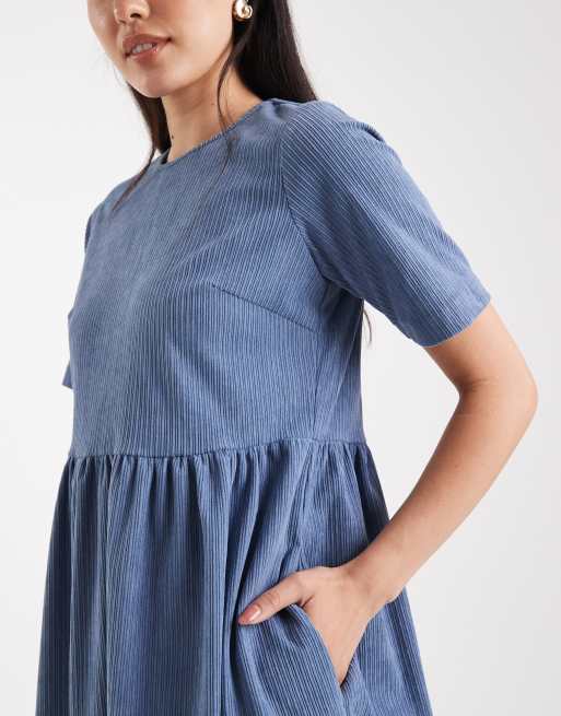 Threadbare cotton cord short sleeve mini dress in blue, 3 of 4