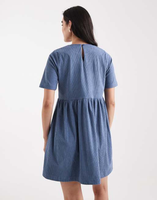 Threadbare cotton cord short sleeve mini dress in blue, 4 of 4