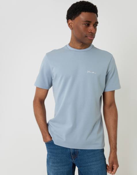 Threadbare Cotton crew neck script t-shirt in blue - view 1