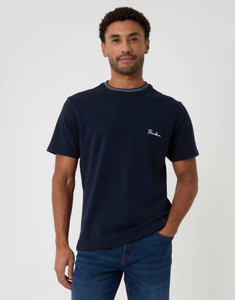 Threadbare Cotton crew neck script t-shirt in navy - view 1