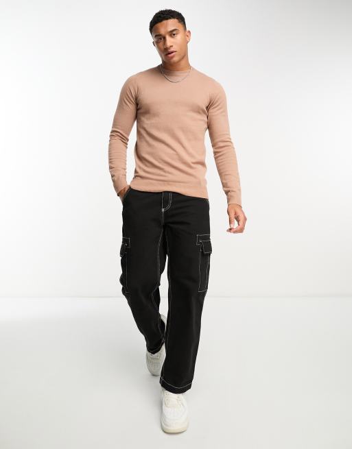 Threadbare cotton crew neck sweater in light brown | ASOS