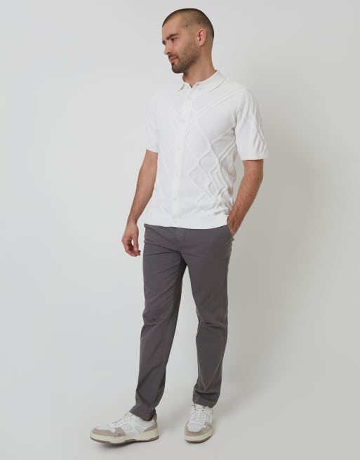 Threadbare Cotton elasticated waist chino trousers in dark grey, 3 of 4