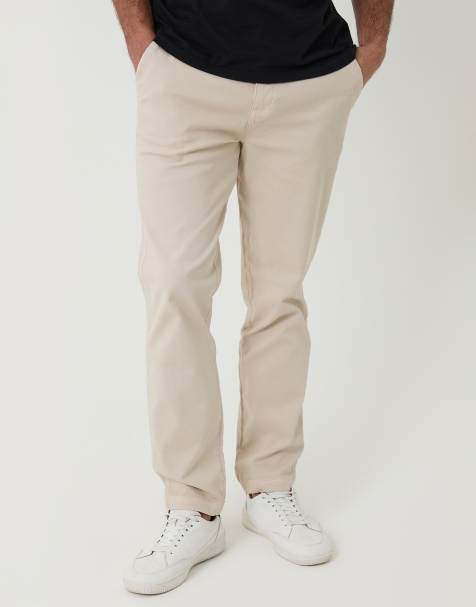 Threadbare Cotton elasticated waist chino trousers in light stone - view 1