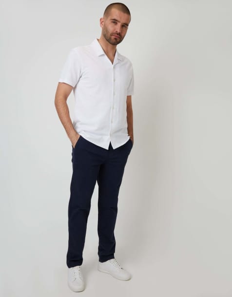 Threadbare Cotton elasticated waist chino trousers in navy - view 1