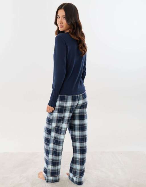 Threadbare Cotton embroidered candy cane christmas pyjama set in navy, 2 of 5