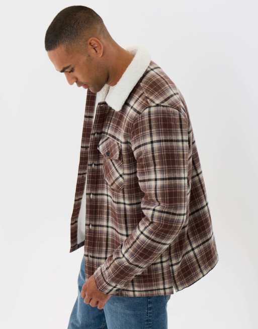 Threadbare Cotton flannel shacket with sherpa collar & lining in brown, 2 of 5