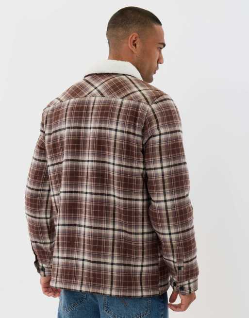 Threadbare Cotton flannel shacket with sherpa collar & lining in brown, 4 of 5