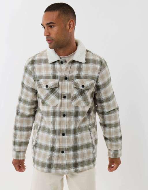 Threadbare Cotton flannel shacket with sherpa collar & lining in sage green, 2 of 5