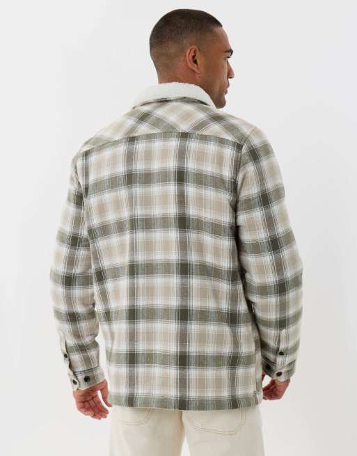 Threadbare Cotton flannel shacket with sherpa collar & lining in sage green, 4 of 5