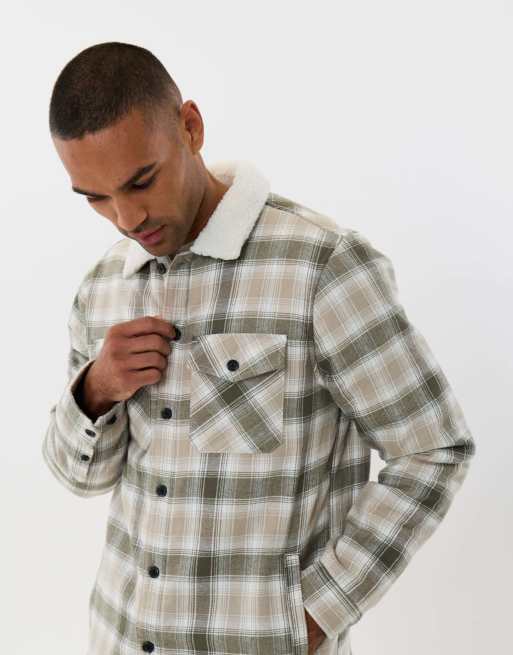 Threadbare Cotton flannel shacket with sherpa collar & lining in sage green, 5 of 5