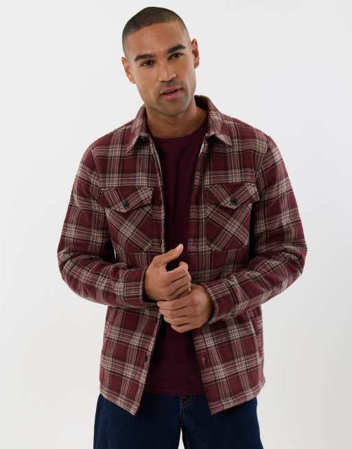 Threadbare Cotton flannel sherpa lined shacket in burgundy, 2 of 5