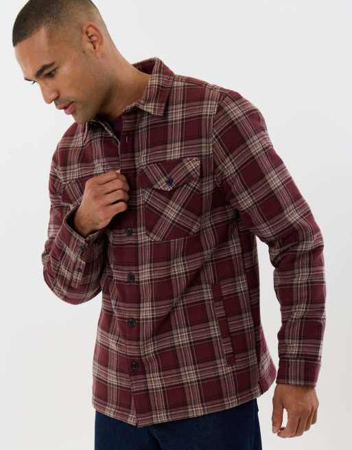 Threadbare Cotton flannel sherpa lined shacket in burgundy, 3 of 5