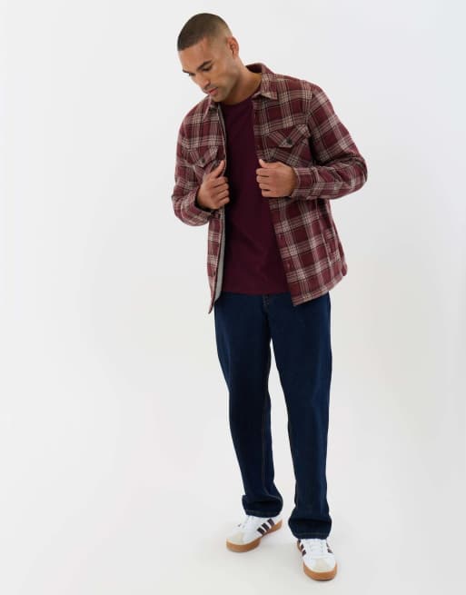 Threadbare Cotton flannel sherpa lined shacket in burgundy, 5 of 5