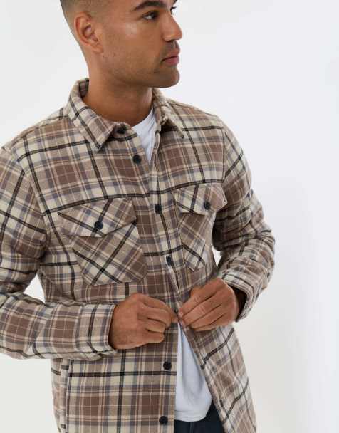 Threadbare Cotton flannel sherpa lined shacket in taupe - view 1