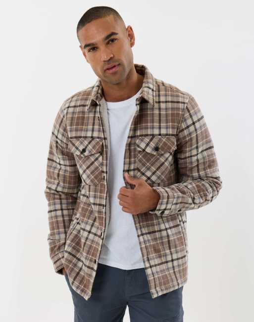 Threadbare Cotton flannel sherpa lined shacket in taupe, 2 of 5