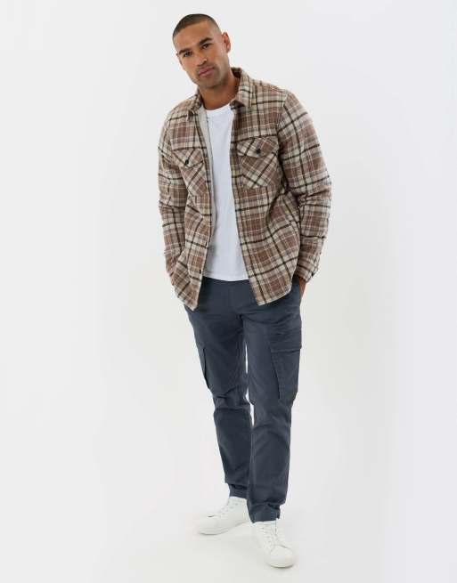 Threadbare Cotton flannel sherpa lined shacket in taupe, 3 of 5