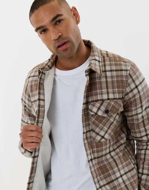 Threadbare Cotton flannel sherpa lined shacket in taupe, 5 of 5