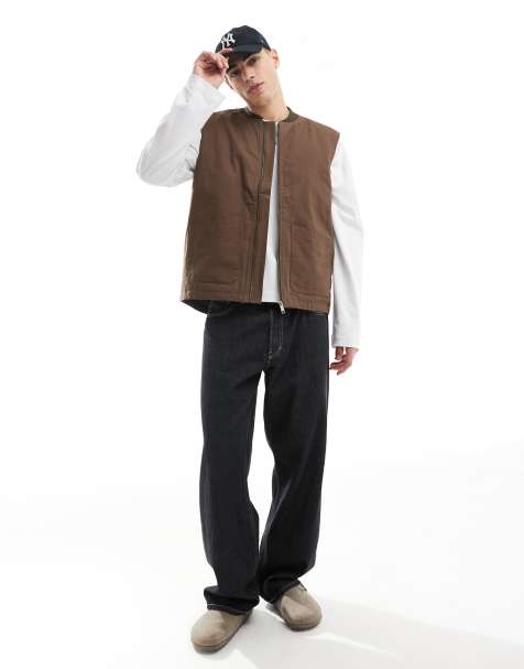 Threadbare cotton full zip gilet in brown - view 1