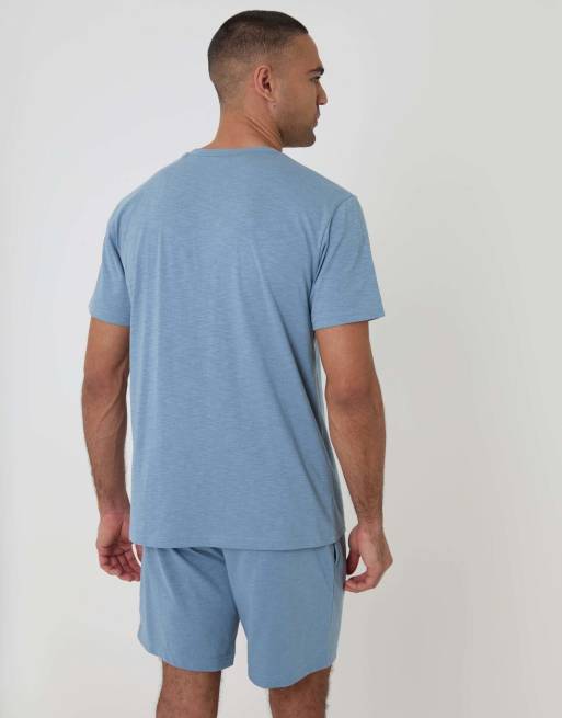 Threadbare Cotton grandad pyjama top & shorts in blue, 2 of 4